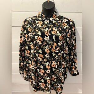 🖤 ABIBELLE Black Floral Button-Up Shirt – Size XL/XXL